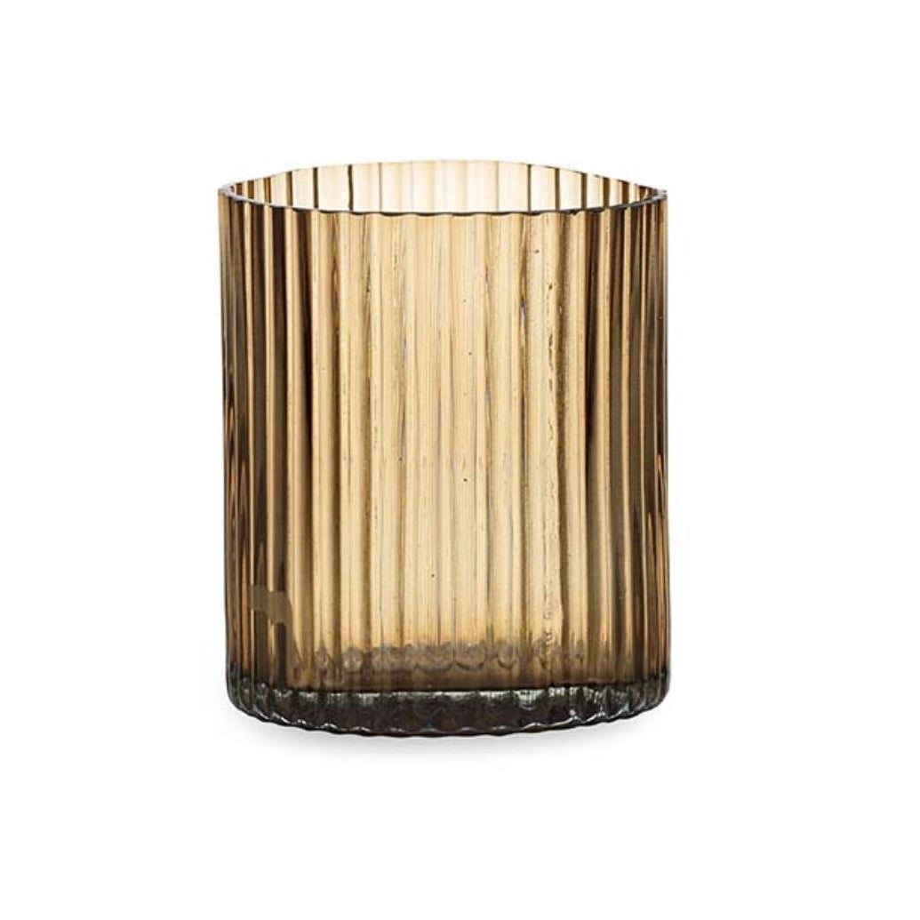 Nkuku Malana Glass Candle Holder - Smoke brown