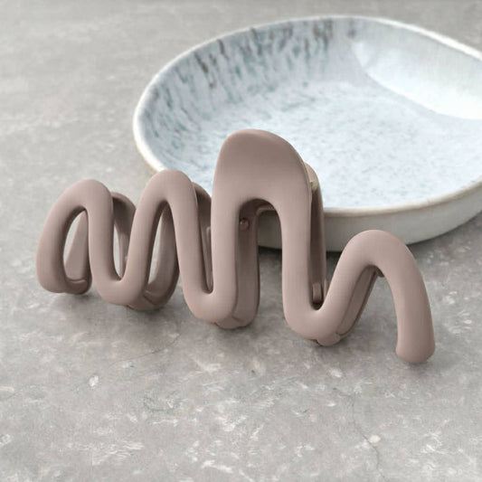 Taupe Matte Wavy Claw Clip