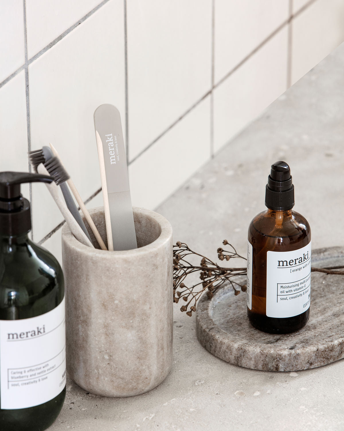 Meraki Marble Toothbrush Holder - Beige