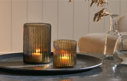 Nkuku Malana Glass Candle Holder - Smoke brown