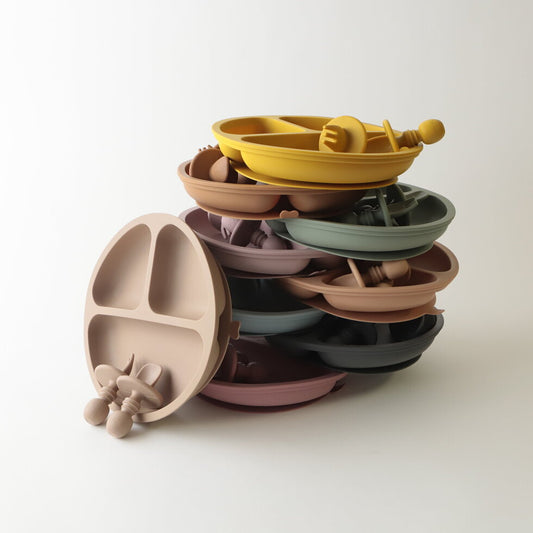 La Romi Sectioned Suction Plate & Cutlery Set – Taupe