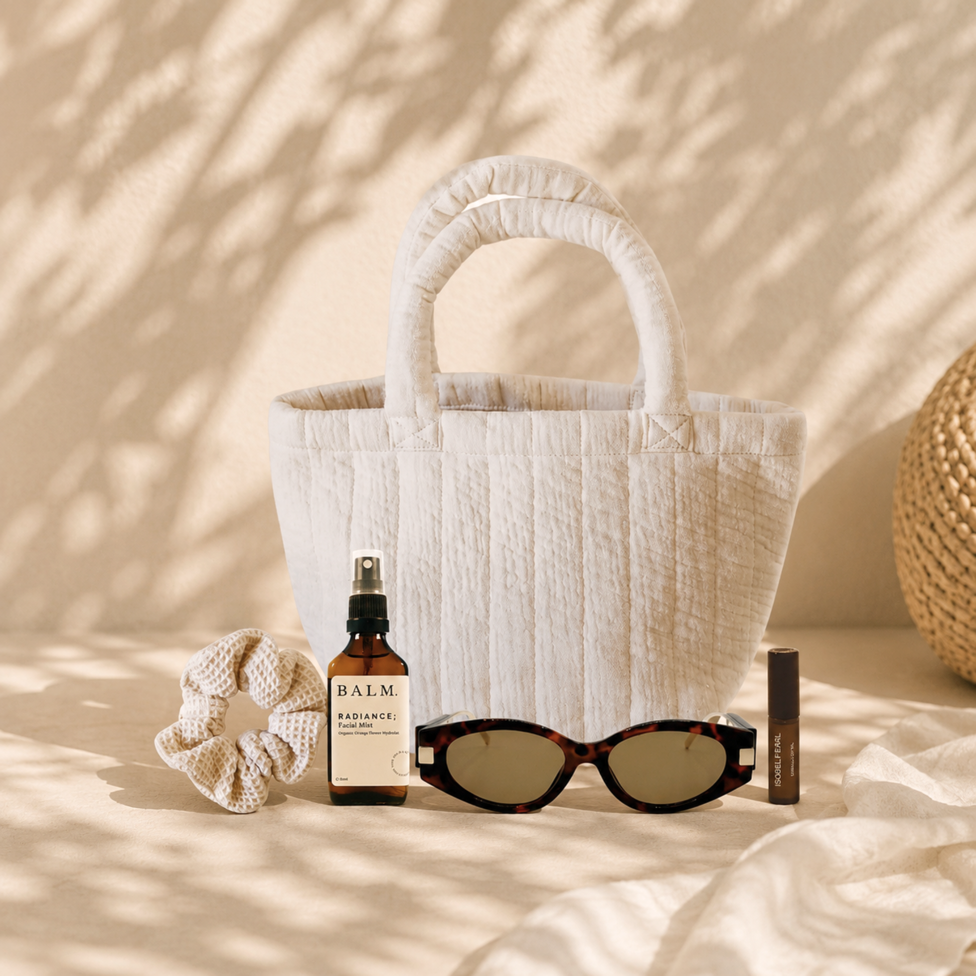 The Summer Reset summer gift box by SUKU featuring tote bag, sunglasses, facial mist, lip oil and scrunchie