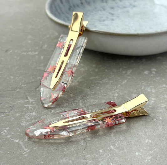Pink Star No Crease Hair Clips (Pair)